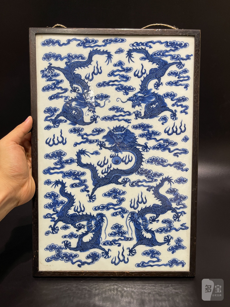 清光绪 青花五龙图瓷板 - 图3